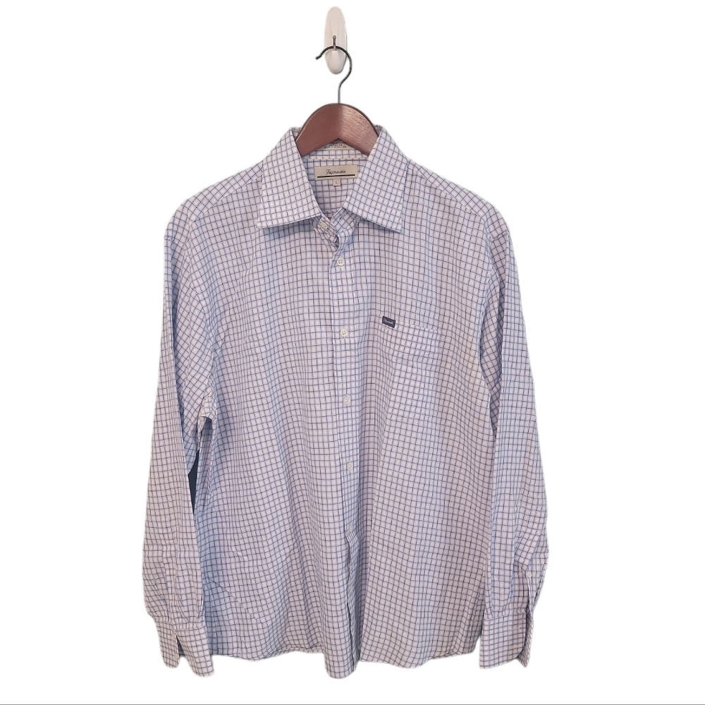 Faconnable Designer Luxury Mens Check Button Front‎ Shirt Size Large